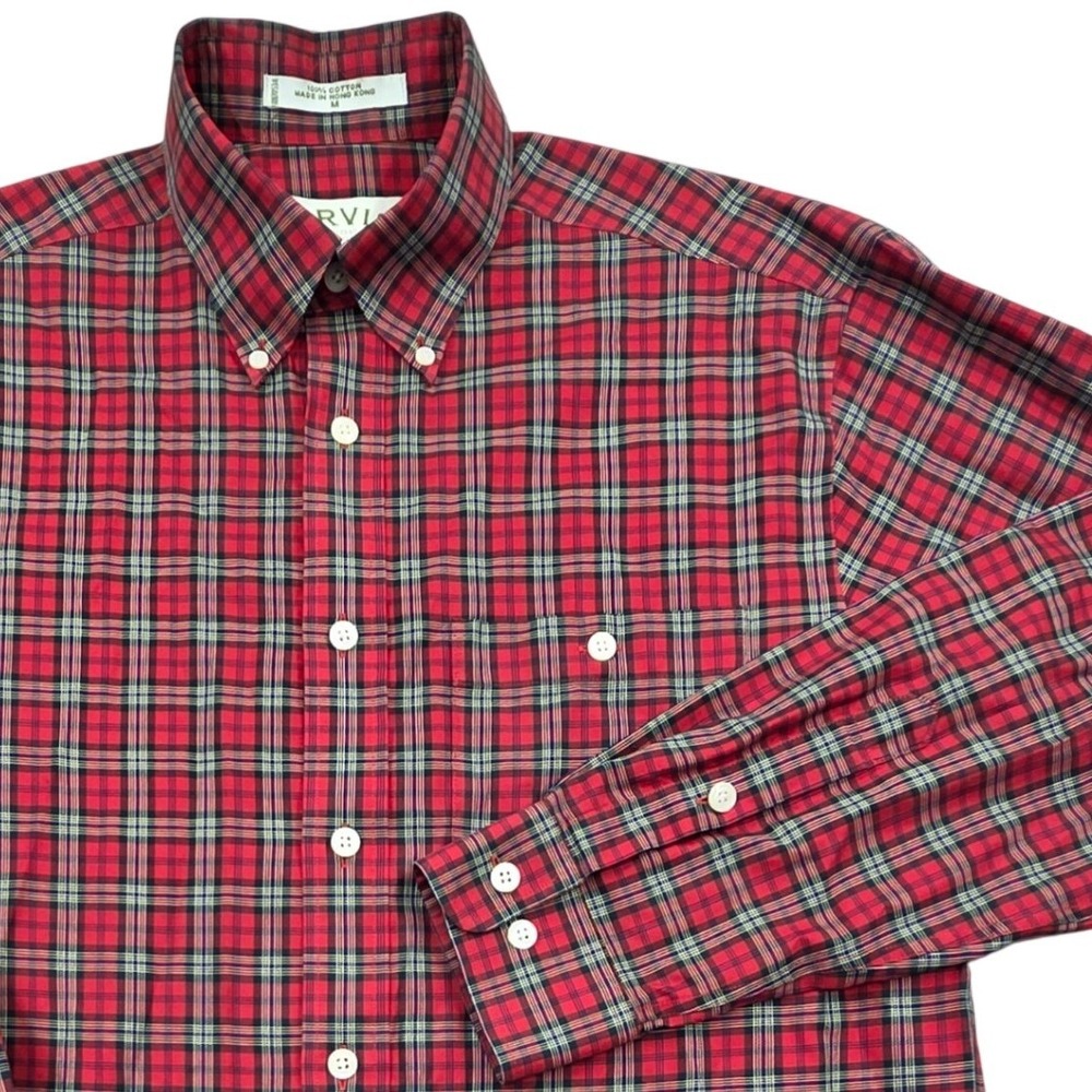 Vintage 90s Orvis‎ Red Plaid Button Down Long Sleeve Shirt Cotton Mens Medium